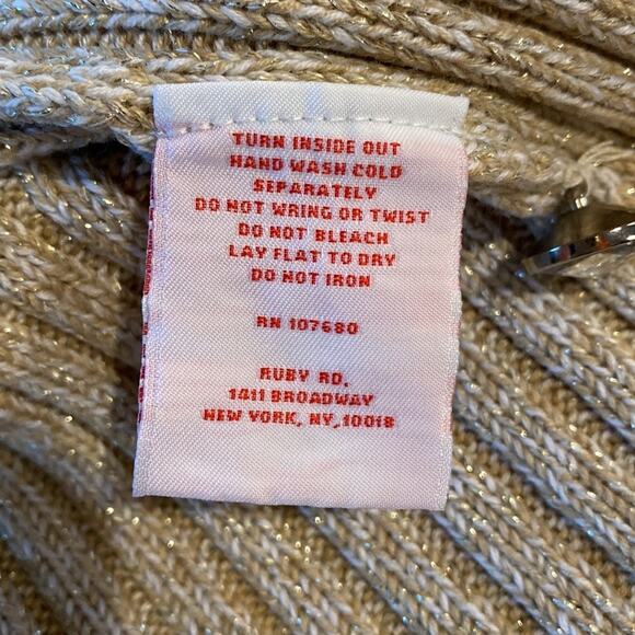 RUBY RD. M Gold-Dusted Ruffle Edged Cotton Blend Cardigan Sweater w/ Pockets - Picture 8 of 8